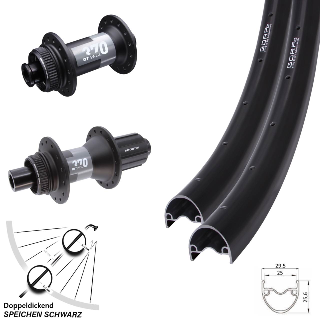 Centerlock Laufradsatz 28 Zoll Gora 25 DT Swiss 370 11-12 fach 12x100/142