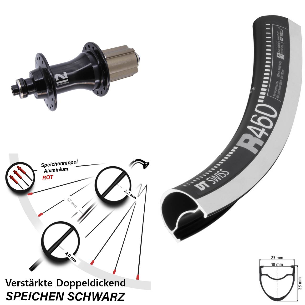 Hinterrad für Schnellspanner 28 Zoll DT Swiss R 460 Novatec F162 Campa 8-12 fach