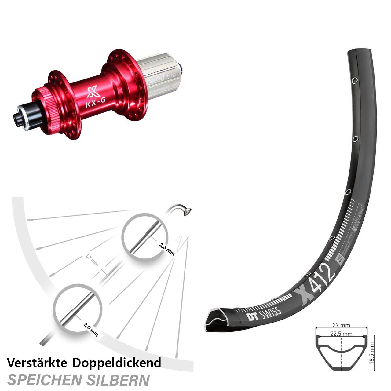 29 Zoll DT Swiss X412 KX-G rot Hinterrad Centerlock für Schnellspanner 8-12 fach HG