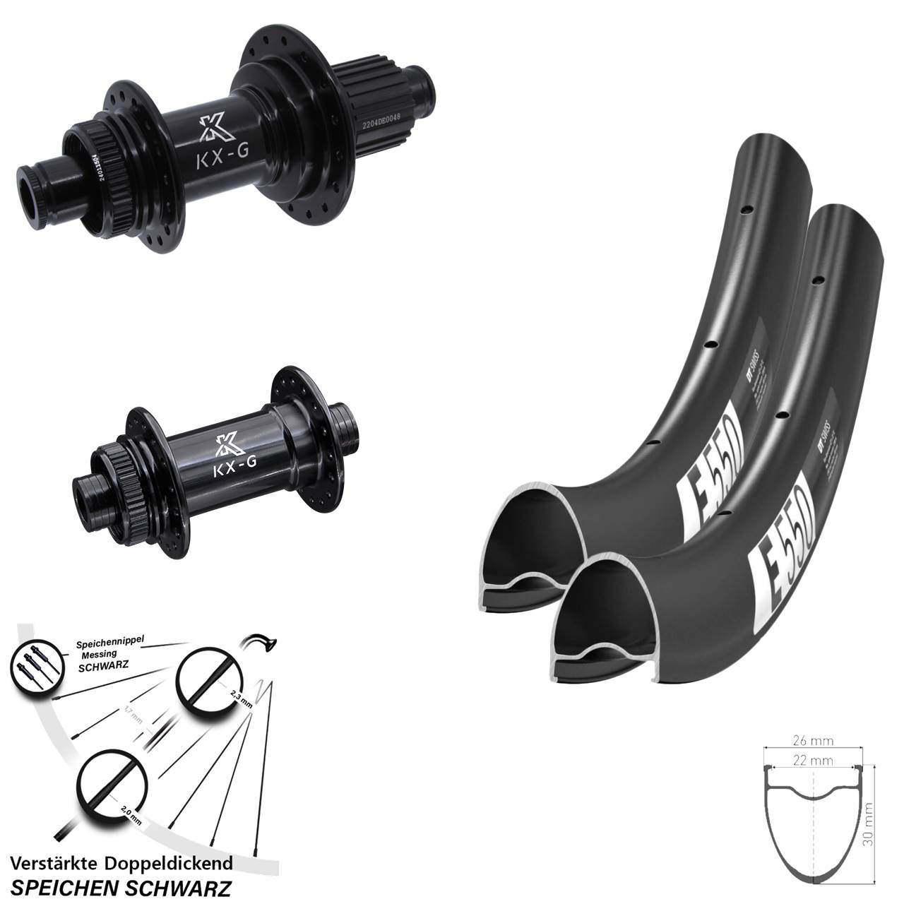 28 Zoll DT Swiss E 550 KX-GS verstärkt Disc Laufrad-Satz 12x100/142 Shimano Micro Spline