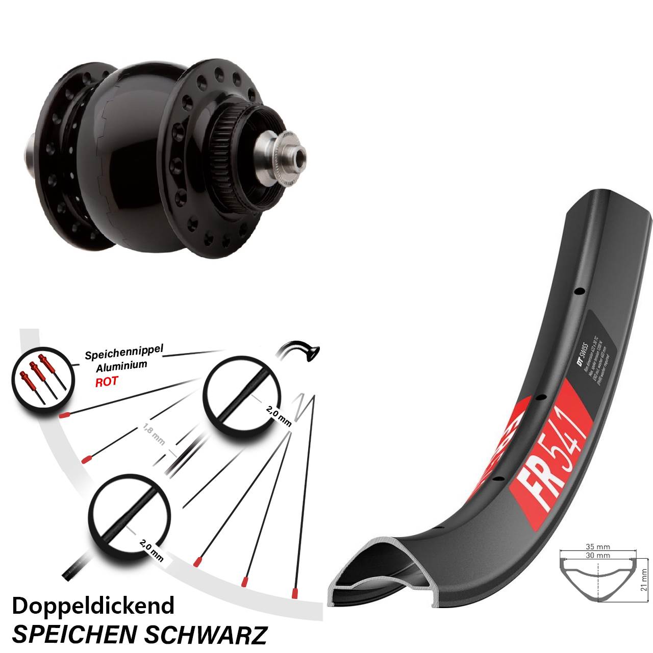 27,5 Zoll DT Swiss FR541 SON delux Disc Nabendynamolaufrad QR