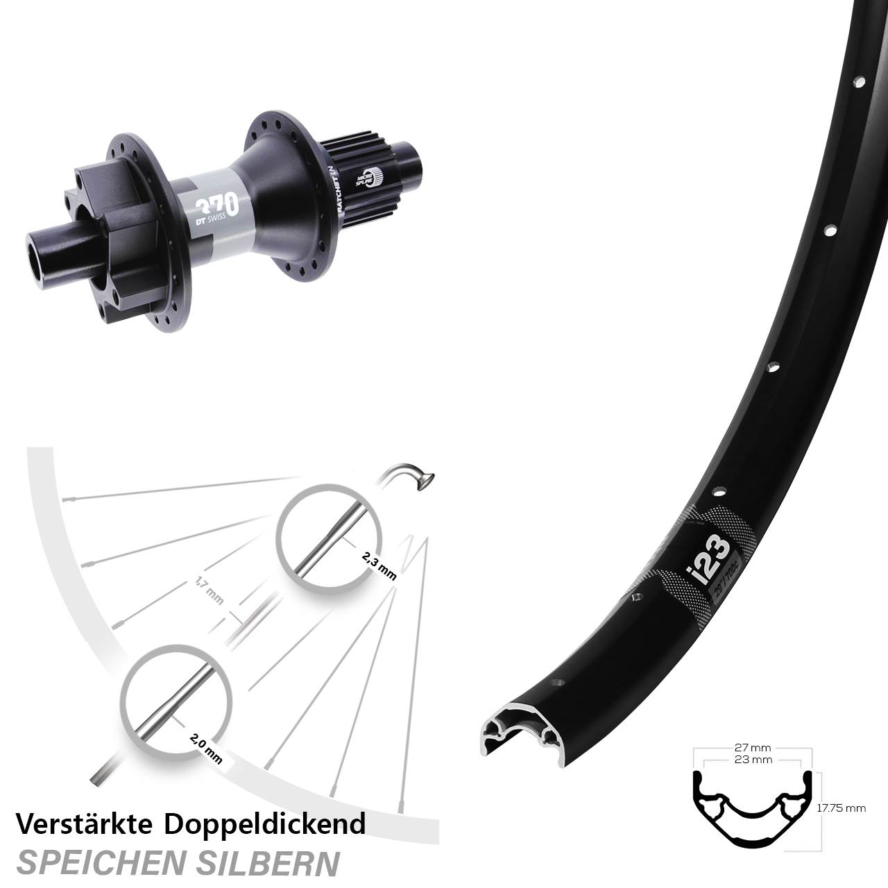 Disc Laufrad 28-29 Zoll WTB i23 DT Swiss 370 Shimano Micro Spline 12x142
