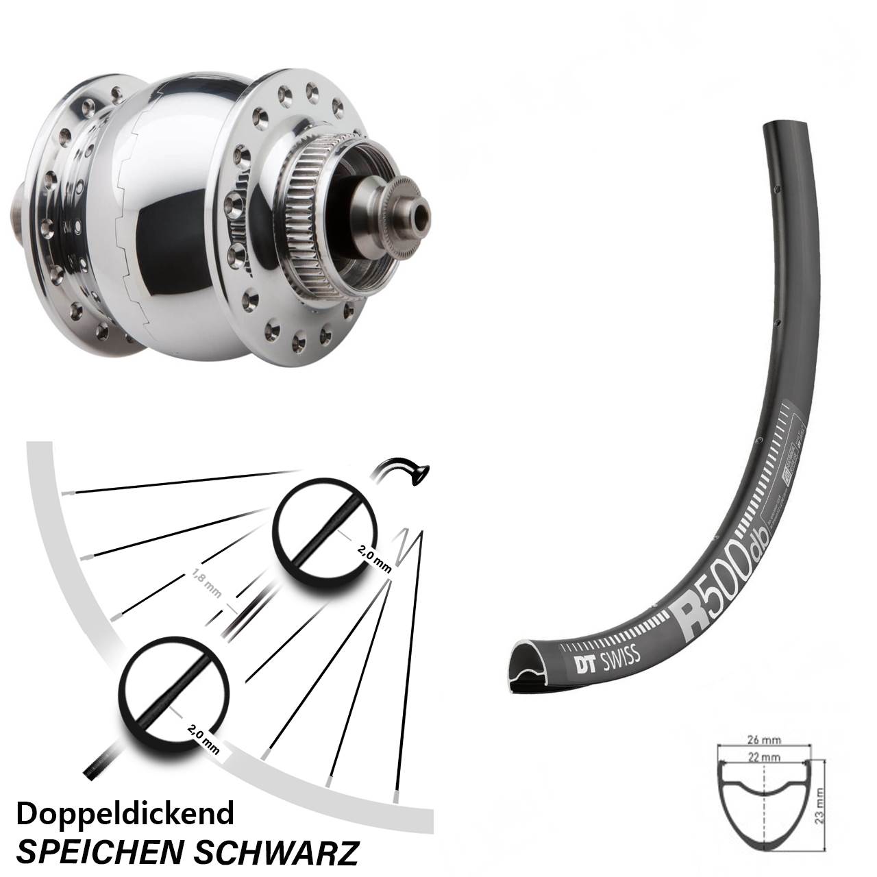 DT Swiss 29 Zoll R 500 Vorderrad Nabendynamo SON delux Disc