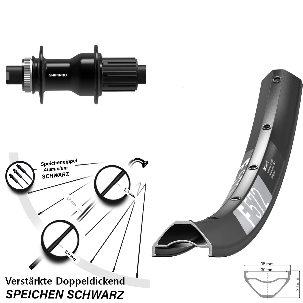 Hinterrad 27,5 Zoll DT Swiss F 572 Shimano FH-TC500-HM-B