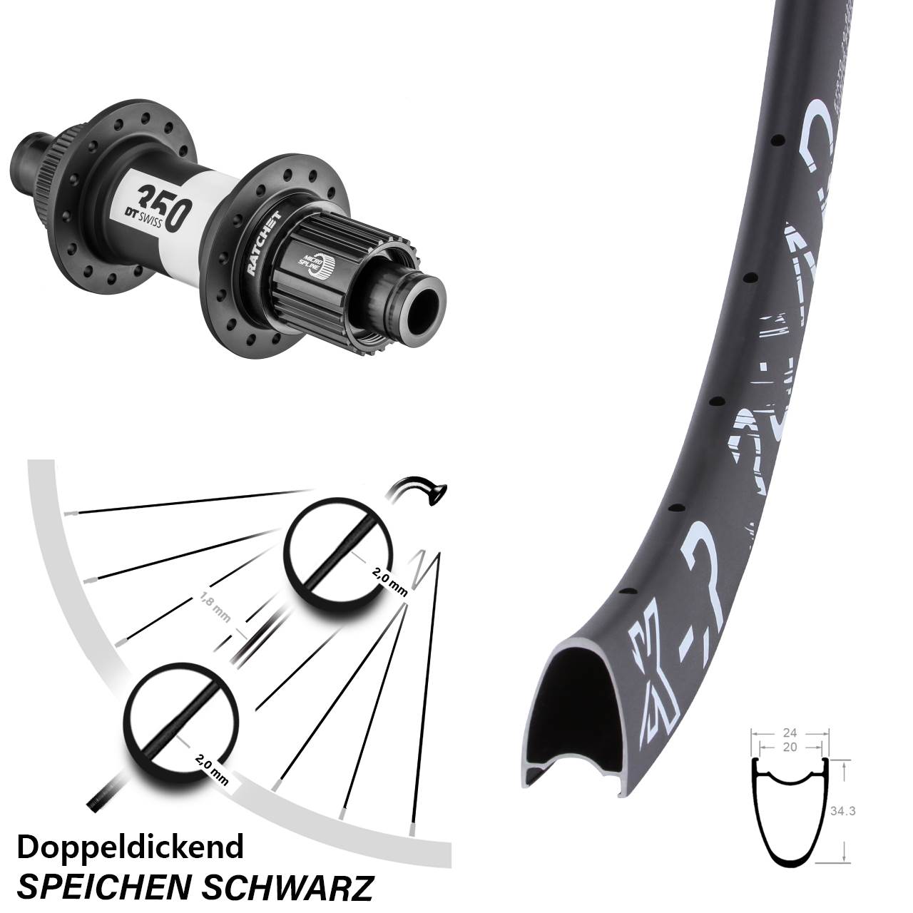 Disc Hinterrad 12x142 28 Zoll KX-R Road DT Swiss 350 Micro Spline