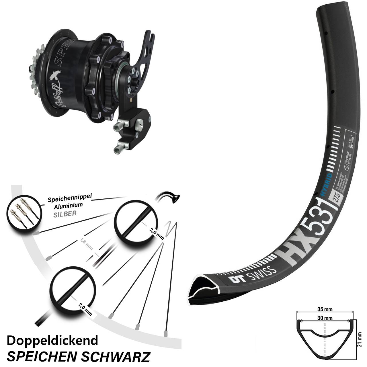 DT Swiss HX 531 Rohloff Speedhub CC DB PM 29 Zoll Disc Laufrad