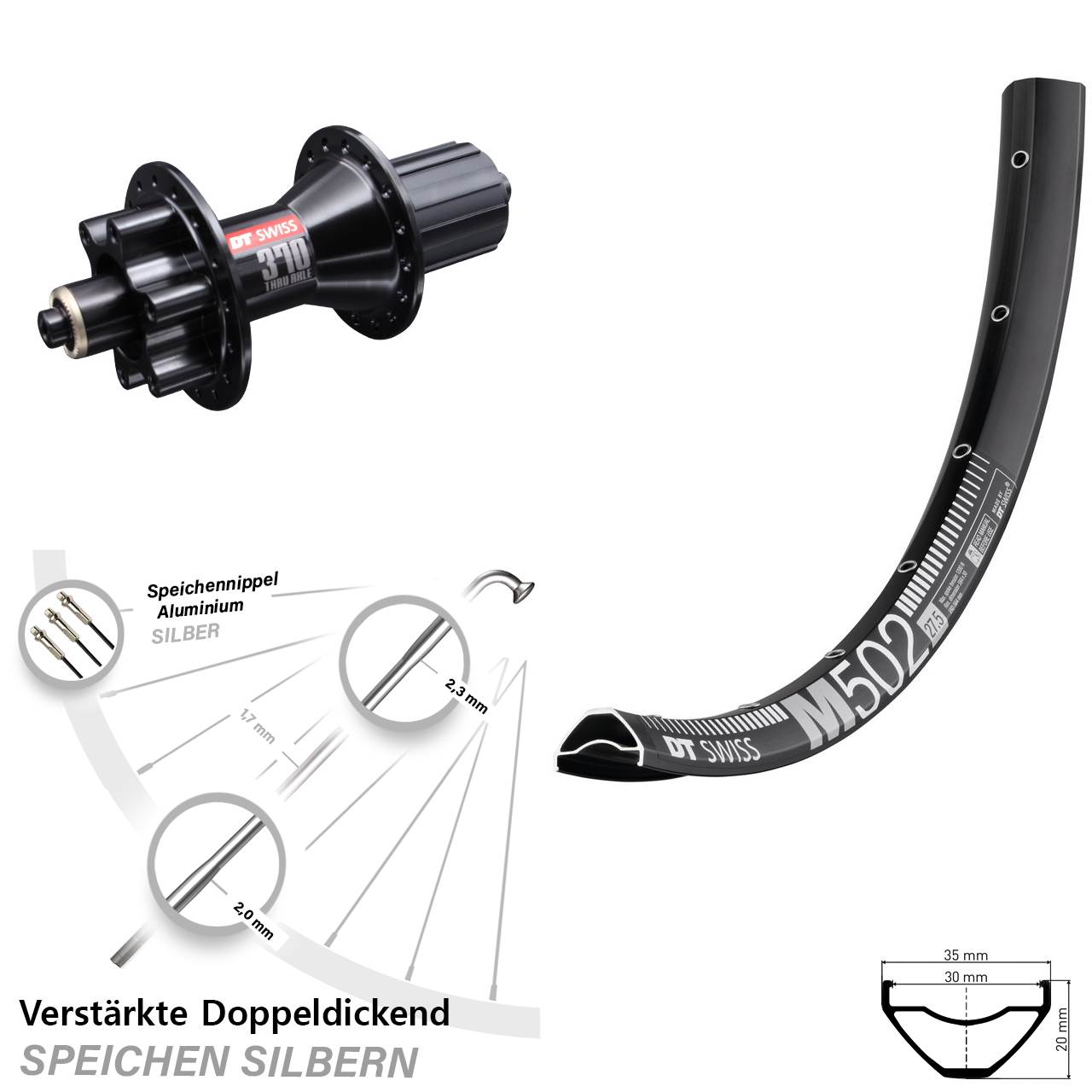 DT Swiss M502 DT Swiss 370 Hybrid 29 Zoll Hinterrad 6-Loch für Schnellspanner 8-11 fach HG