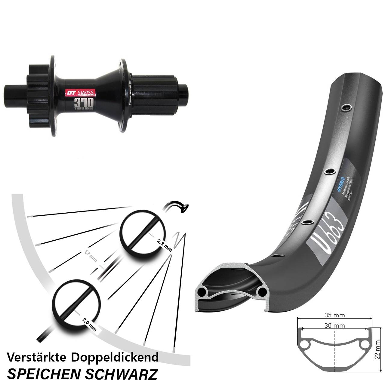 DT Swiss U663-370 Hybrid 650B 6-Loch Hinterrad 12x142 8-11 fach