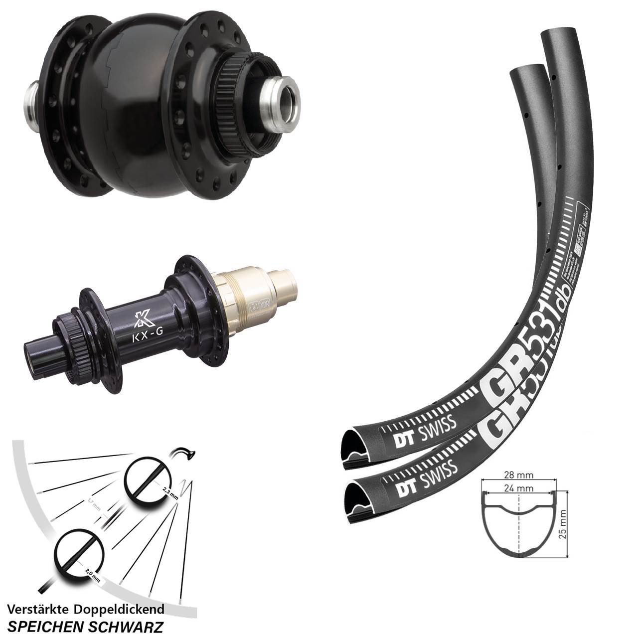 Disc Laufradsatz 27,5 Zoll DT Swiss GR 531 KX-G SON 28 SRAM XDR 12x100/142