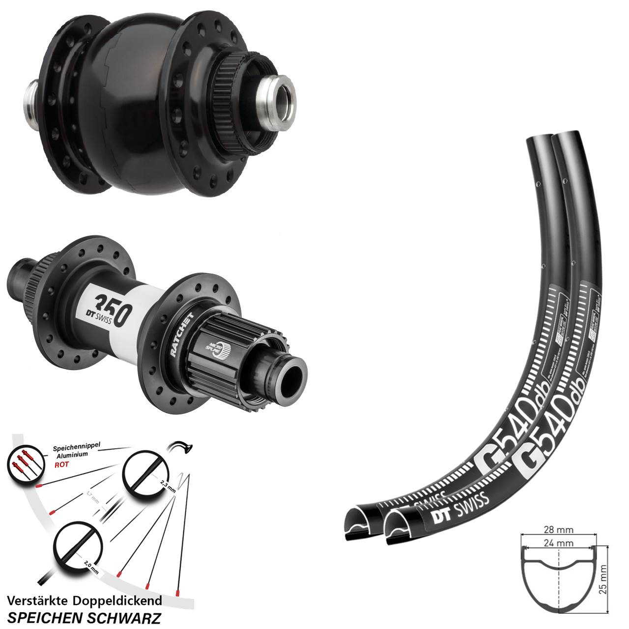 29 Zoll DT Swiss G540 350 SON 28 Micro Spline Centerlock Laufradsatz 12x100/142