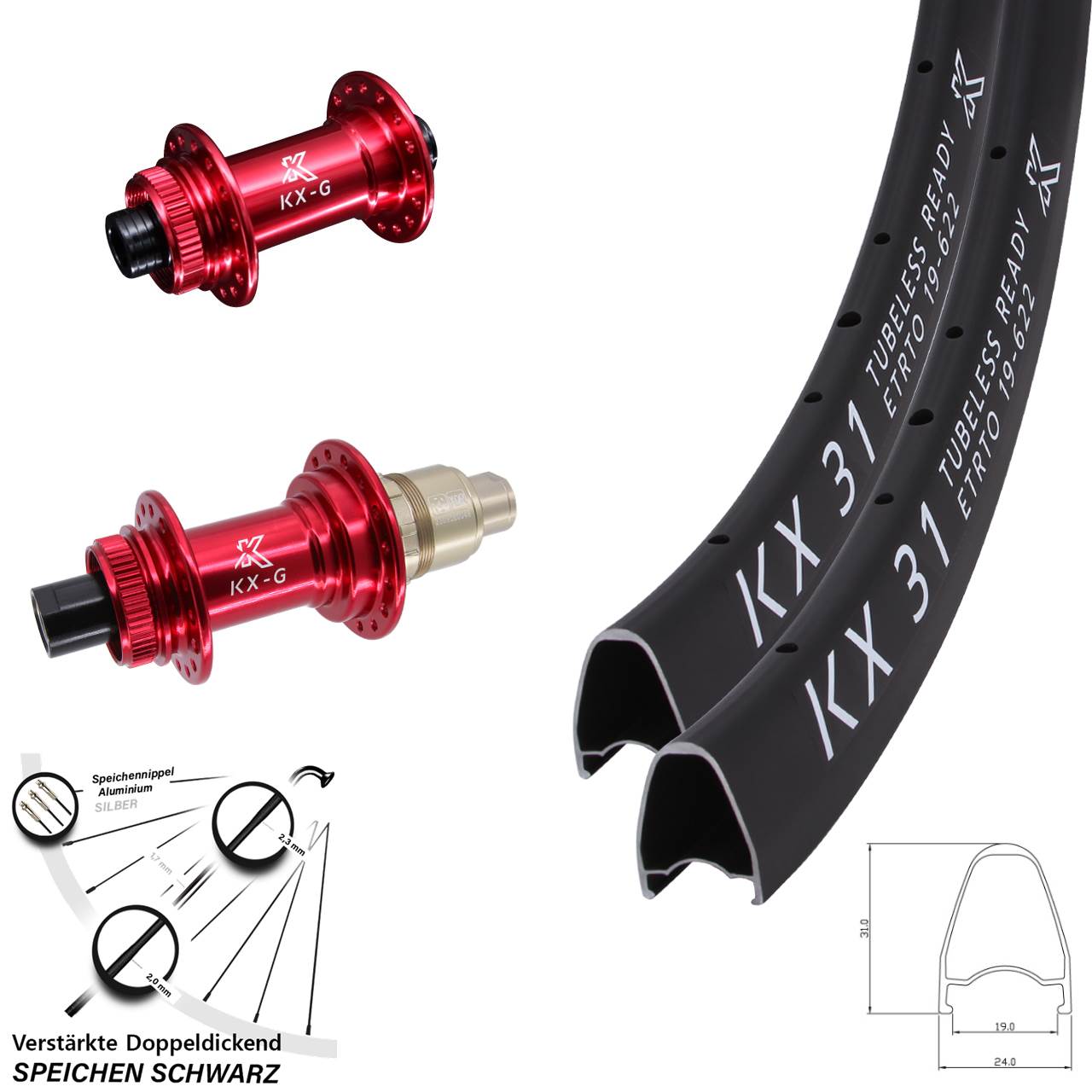 KX-G 31 rot 28 Zoll Centerlock Laufradsatz 12x100/142 SRAM XDR