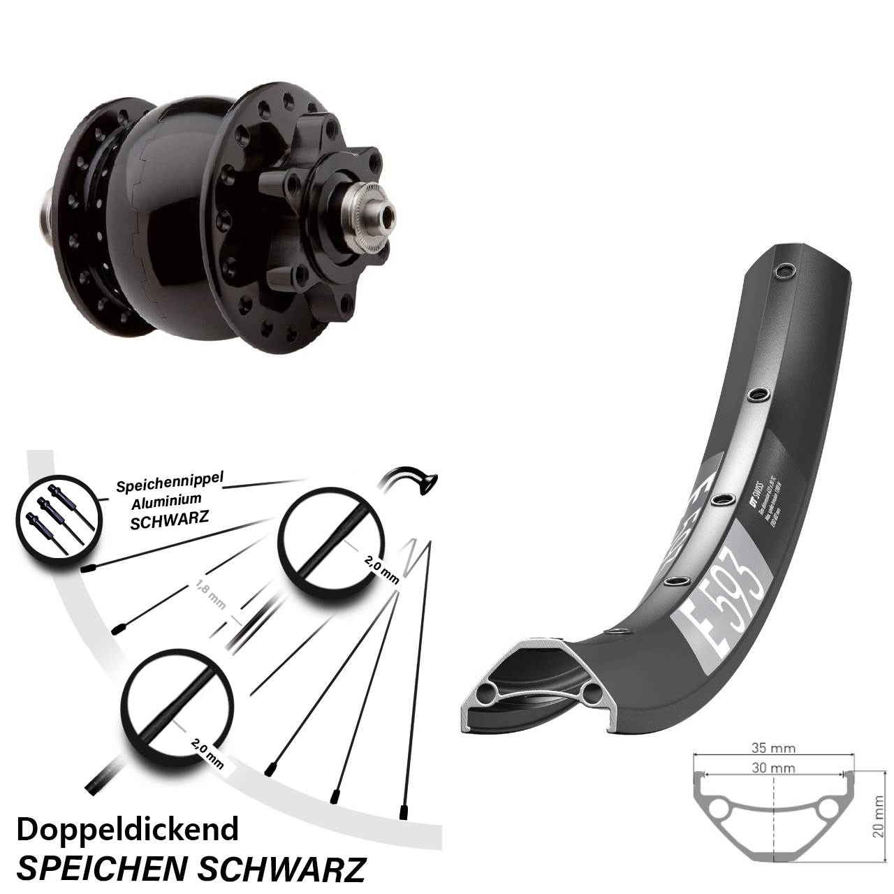 SON 28 DT Swiss E593 29 Zoll Disc Vorderrad mit Nabendynamo QR