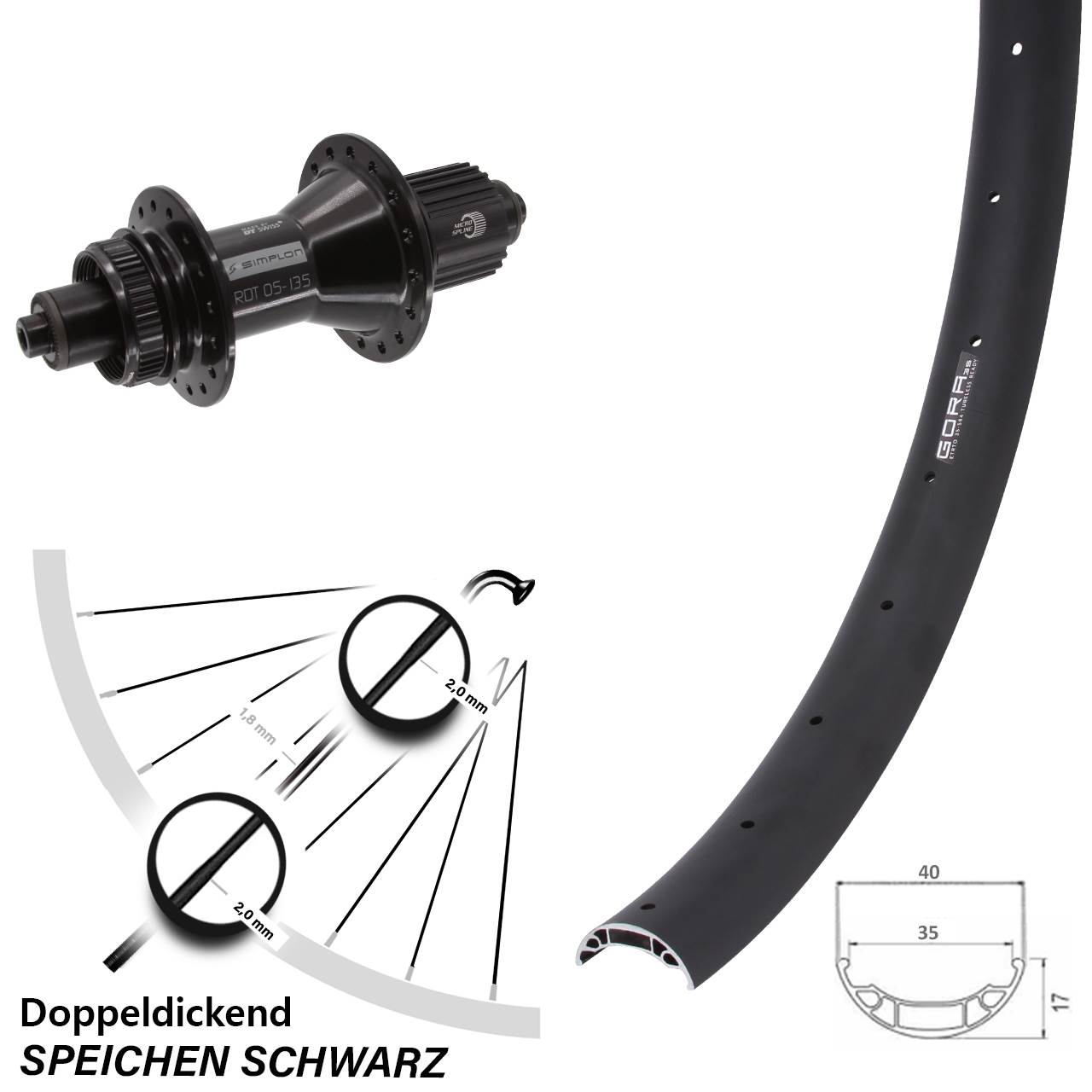 Hinterrad 27,5 Zoll Gora 35 DT Swiss 370 Hybrid Centerlock Micro Spline QR