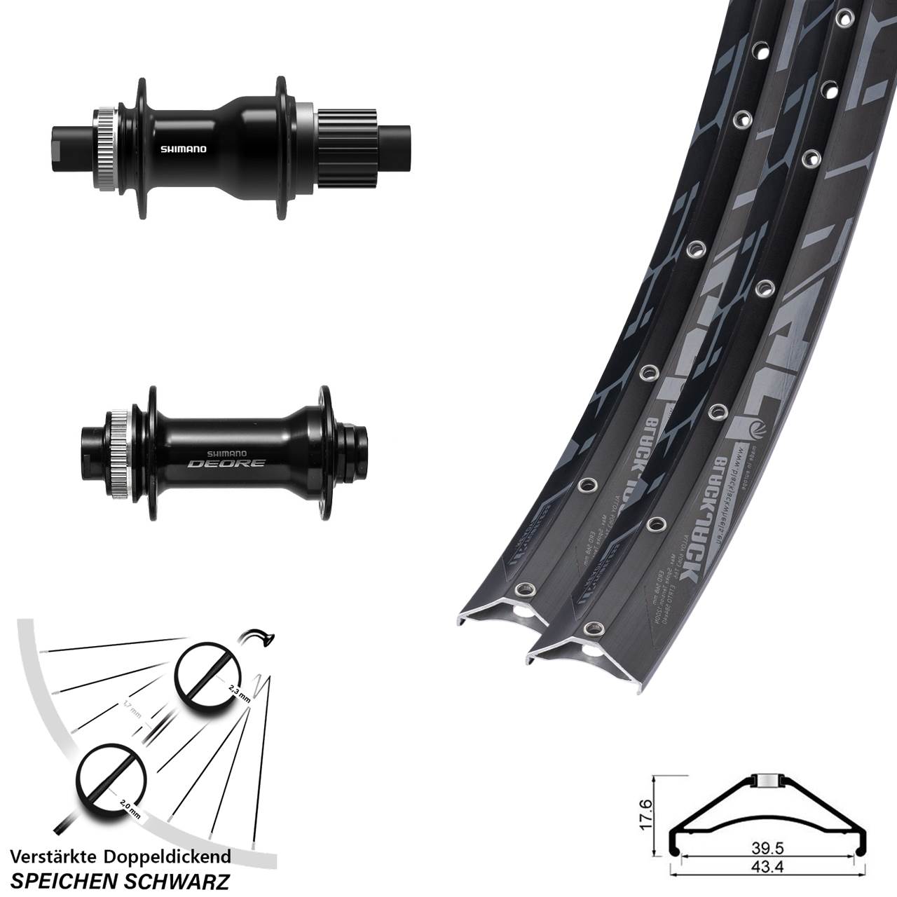 Laufradsatz 27,5 Zoll Rodi Ready 40 Disc Shimano FH-TC500 Boost HB-M6010-B Micro Spline