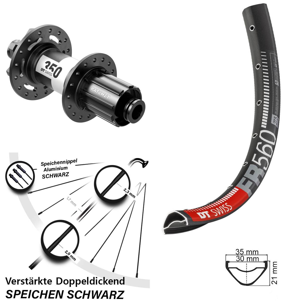 26 Zoll DT Swiss FR 560 350 Hinterrad 6-Loch 12x157 8-11 fach