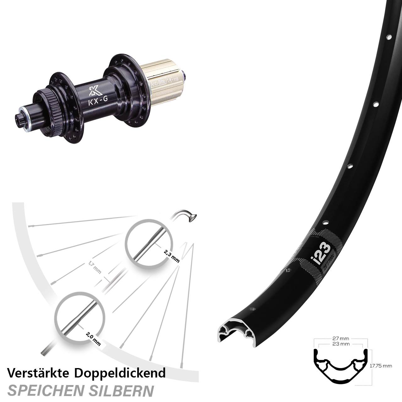 Hinterrad Centerlock 29 Zoll WTB i23 ST KX-G 8-12 fach für Schnellspanner