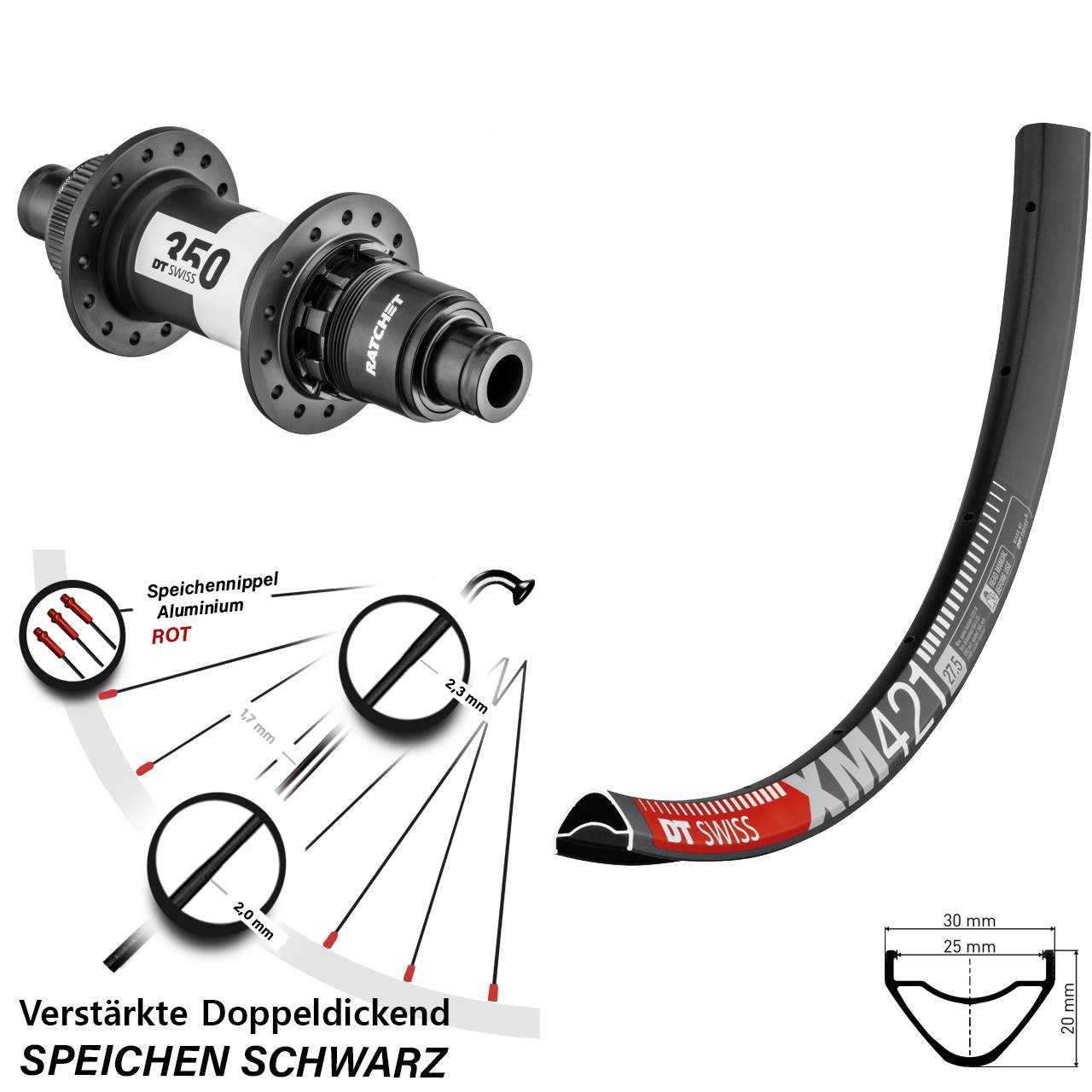 Centerlock Hinterrad 12x142 27,5 Zoll DT Swiss XM421-350 Road Sram XDR