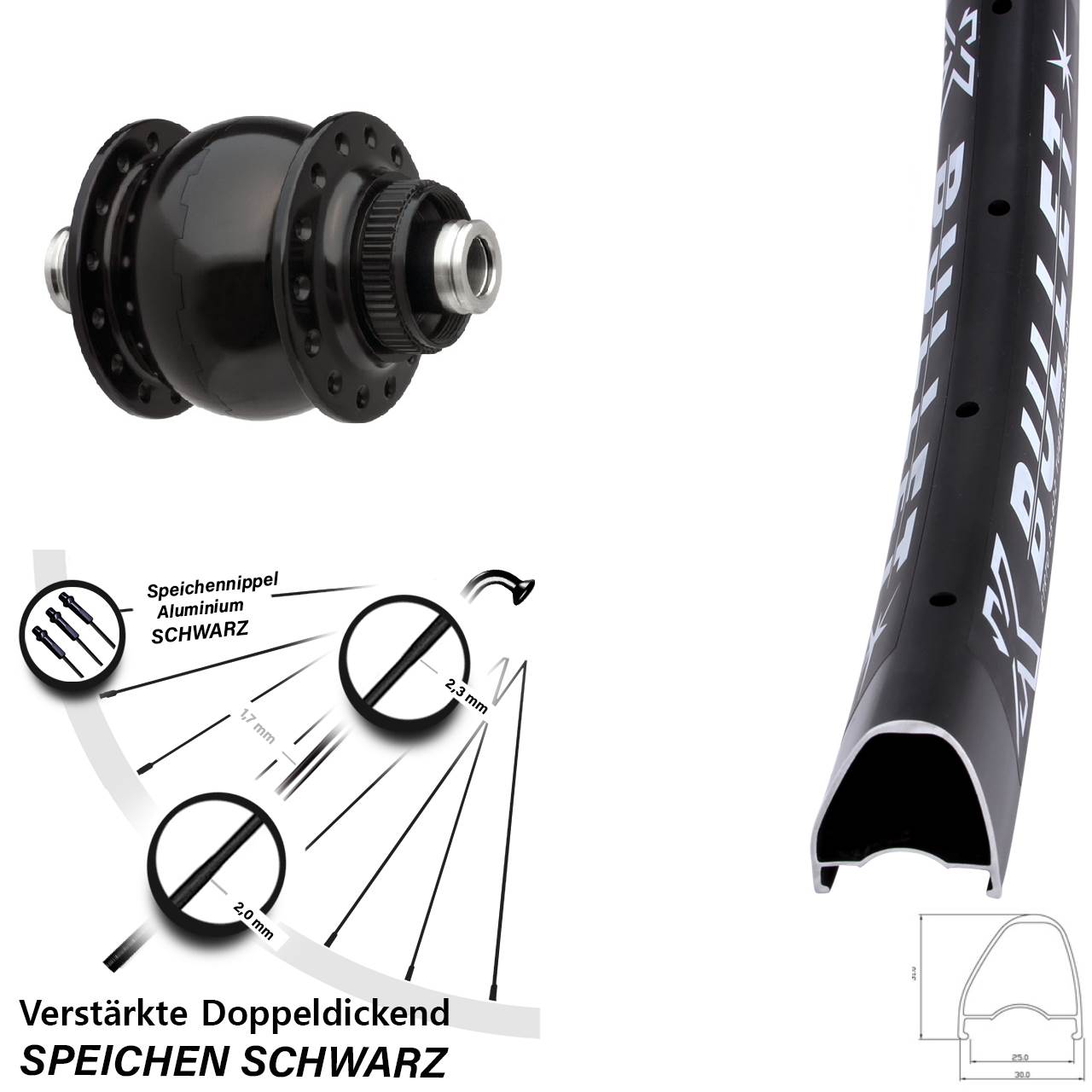 SONdelux KX Bullet OS 28 Zoll Disc Laufrad mit Nabendynamo 12x100