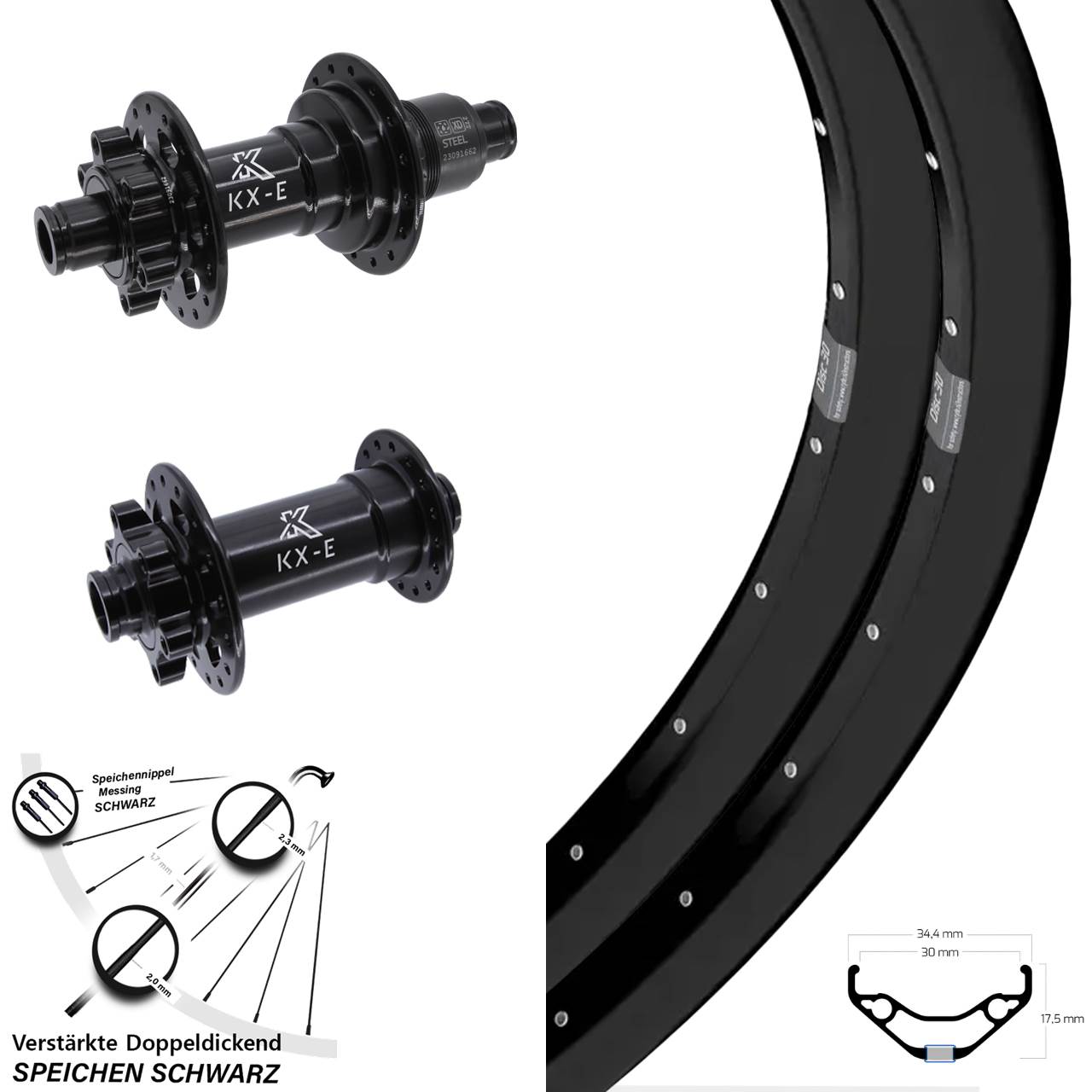 Laufradsatz 15x110 12x148 27,5 Zoll Ryde Disc 30 KX-E Heavy Duty XD 11-12 fach