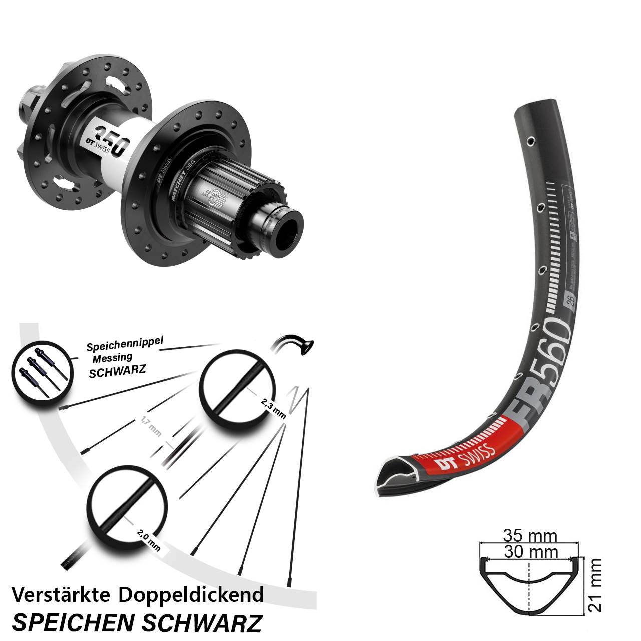 DT Swiss FR560-350 DEG72 26 Zoll Disc Laufrad 12x148 Shimano Micro Spline