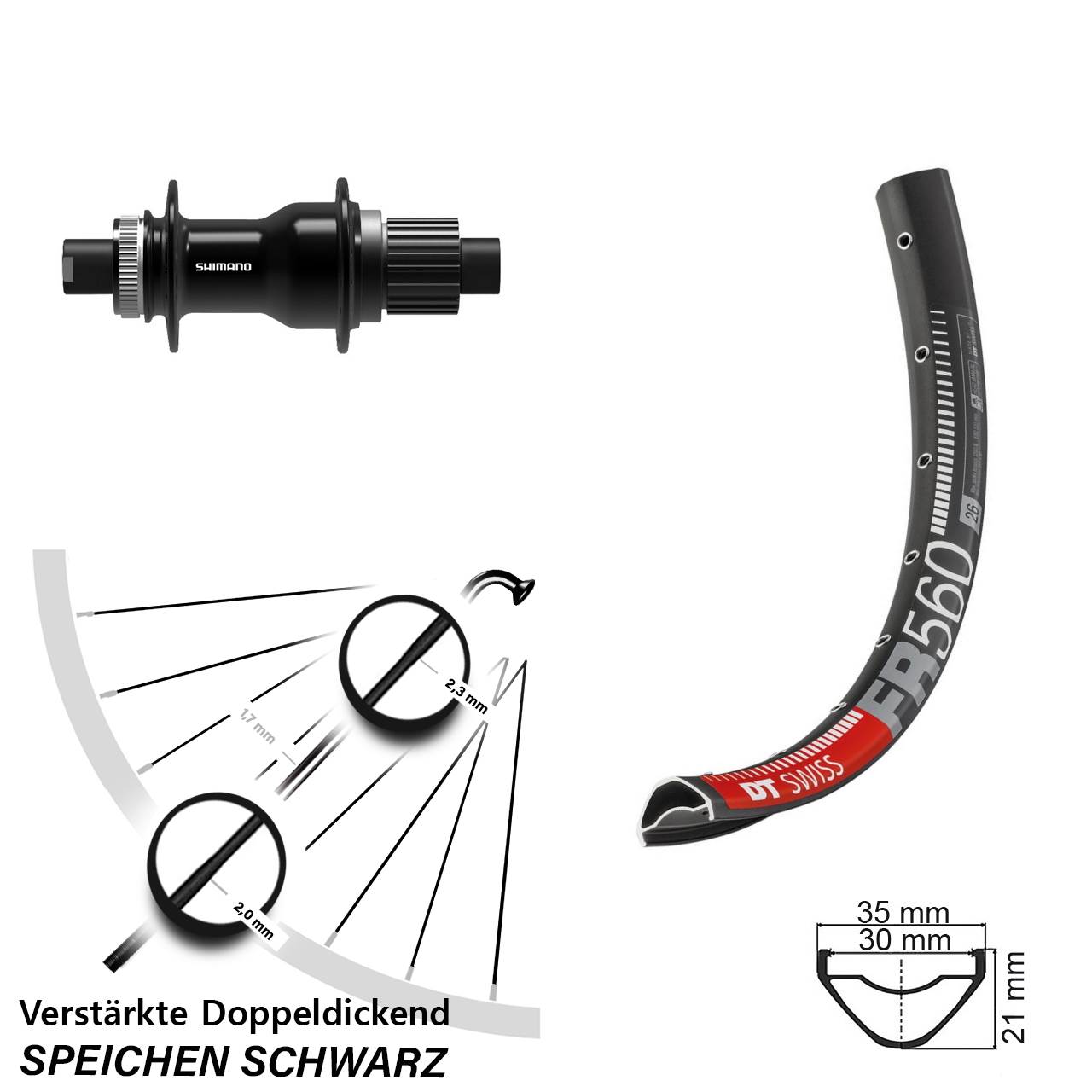Disc Laufrad 26 Zoll DT Swiss FR560 Shimano FH-TC500-B Micro Spline 12x148