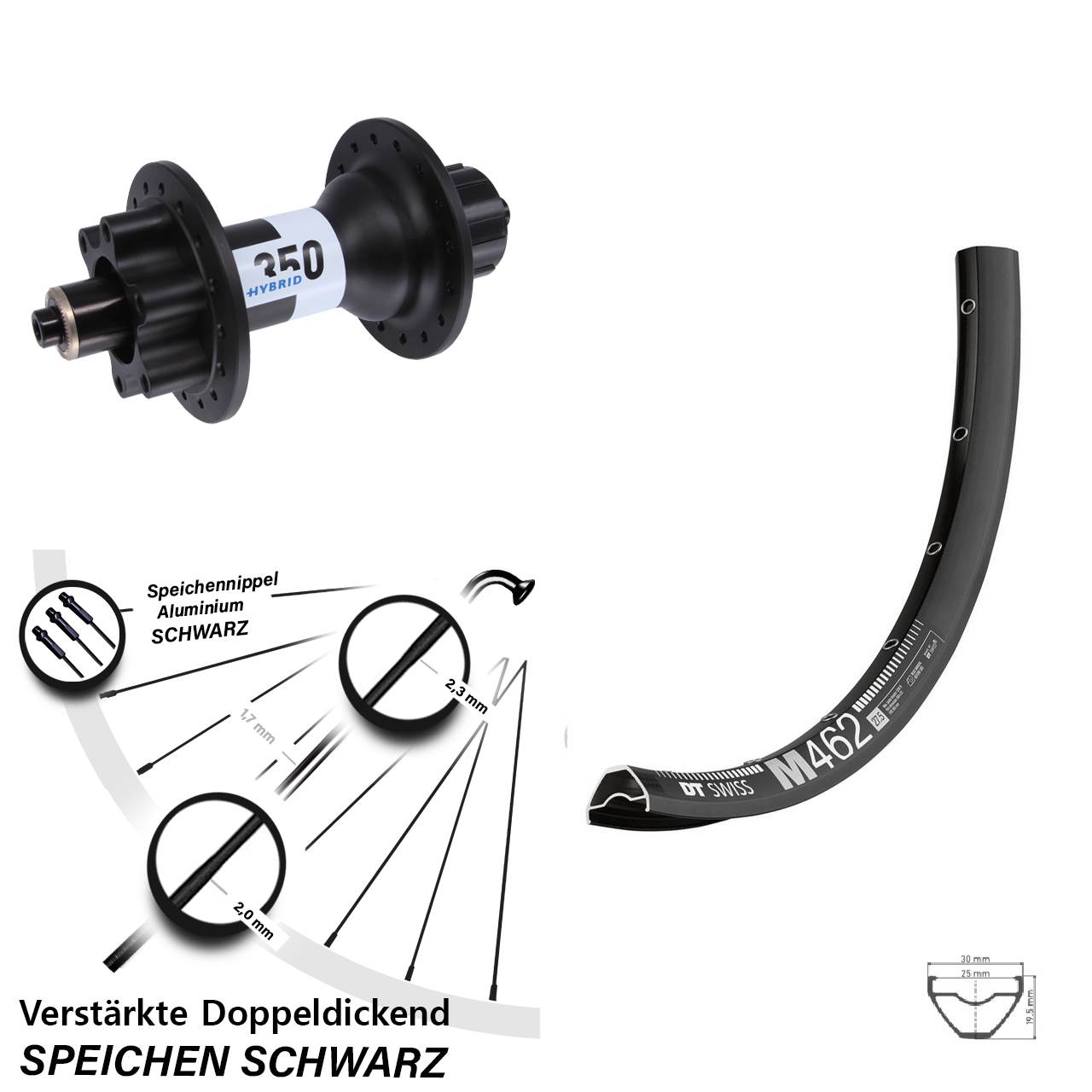 DT Swiss M462-350 Hybrid Singlespeed 27,5 Zoll Disc Hinterrad QR