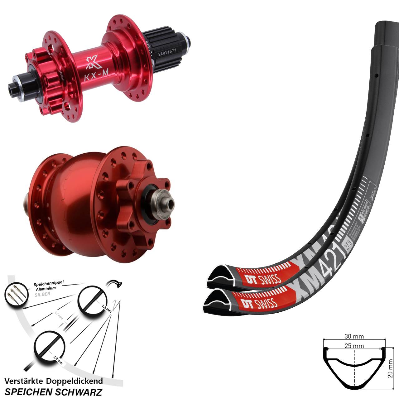 DT Swiss XM 421 KX-M rot SON 28 29 Zoll Laufradsatz 6-Loch für Schnellspanner Micro Spline