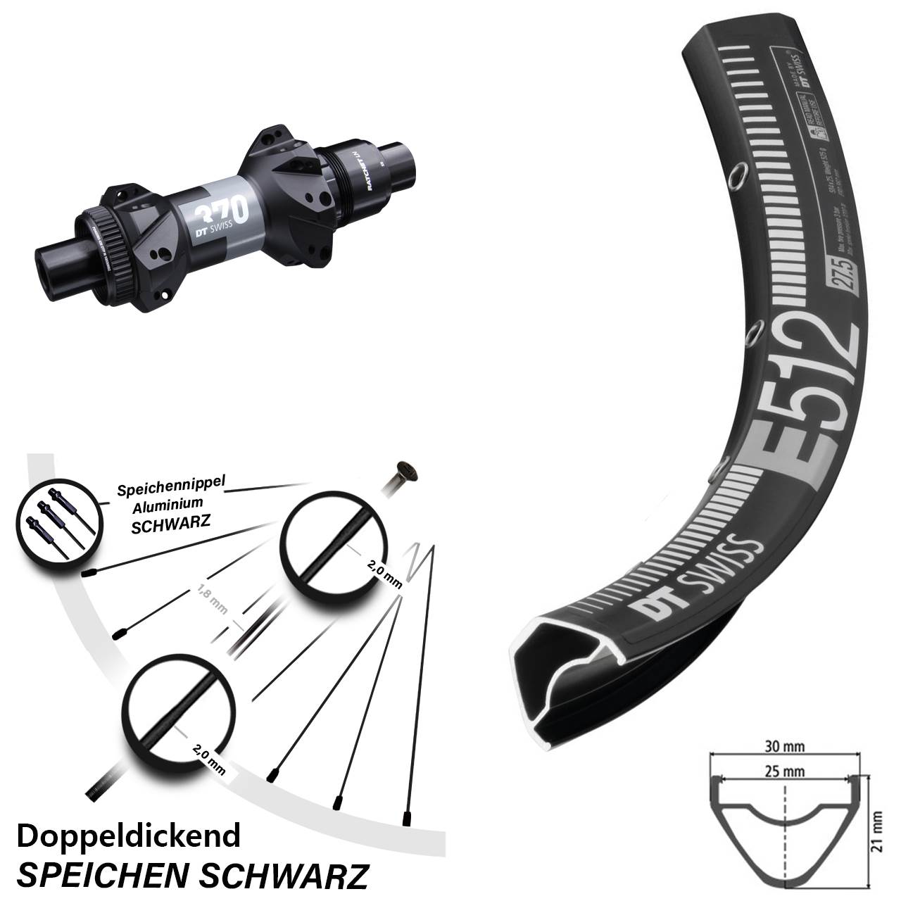 Enduro Hinterrad 29 Zoll MTB E 512 DT Swiss 370 Boost Straightpull Sram XD