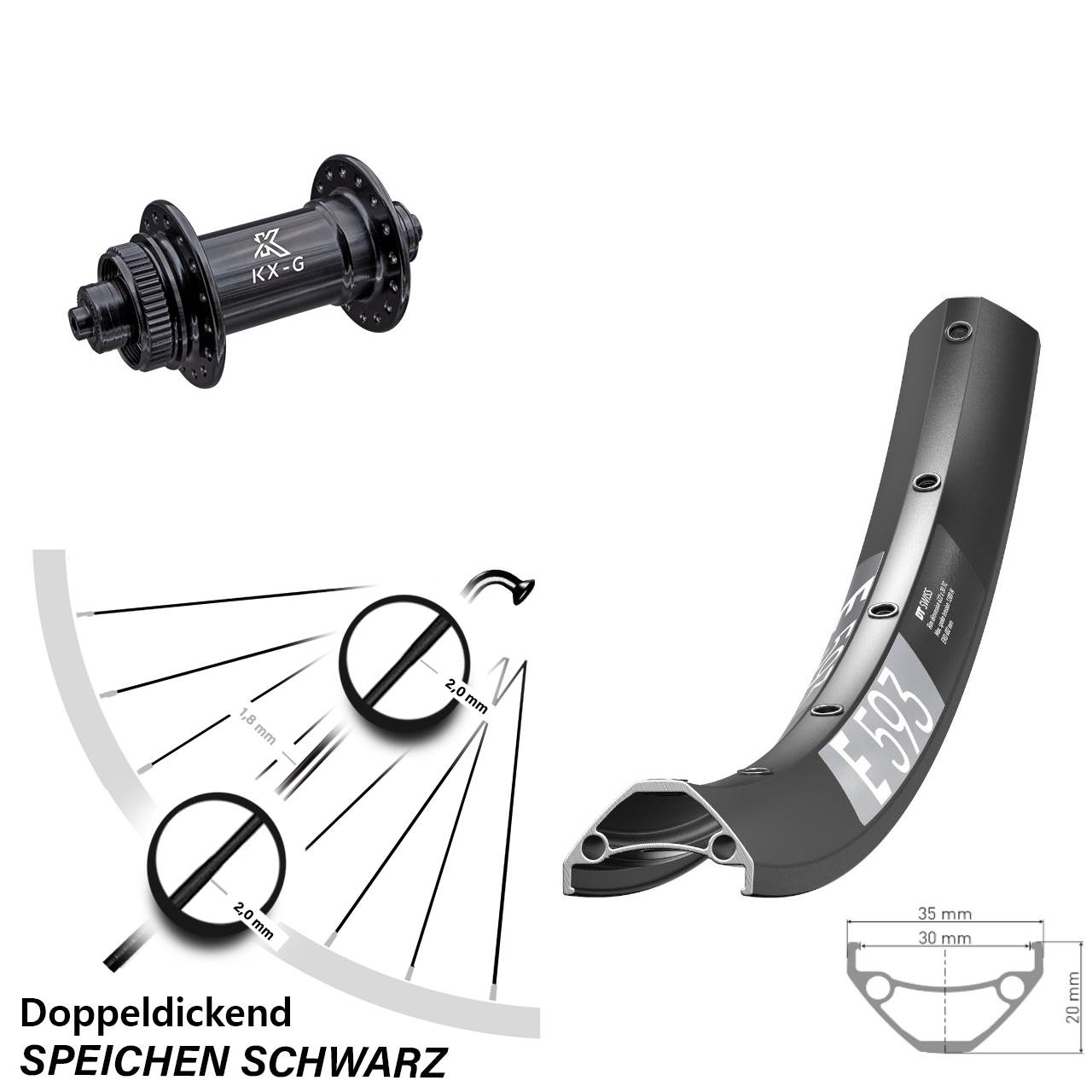 Centerlock Vorderrad für Schnellspanner 29 Zoll DT Swiss E 593 KX-G