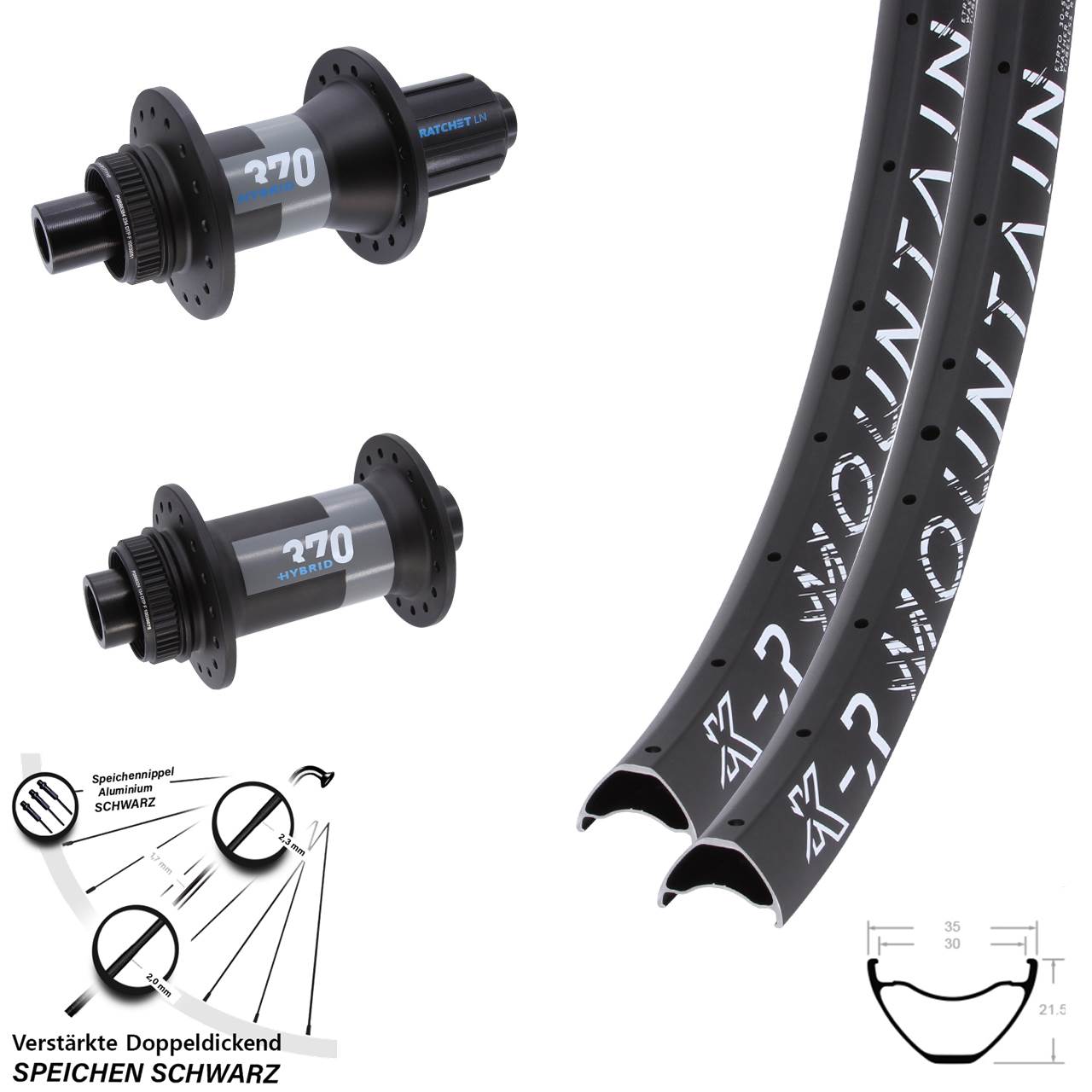 29 Zoll KX-R Mountain DT Swiss 370 Hybrid Centerlock Laufradsatz 15x110 12x148 8-11 fach