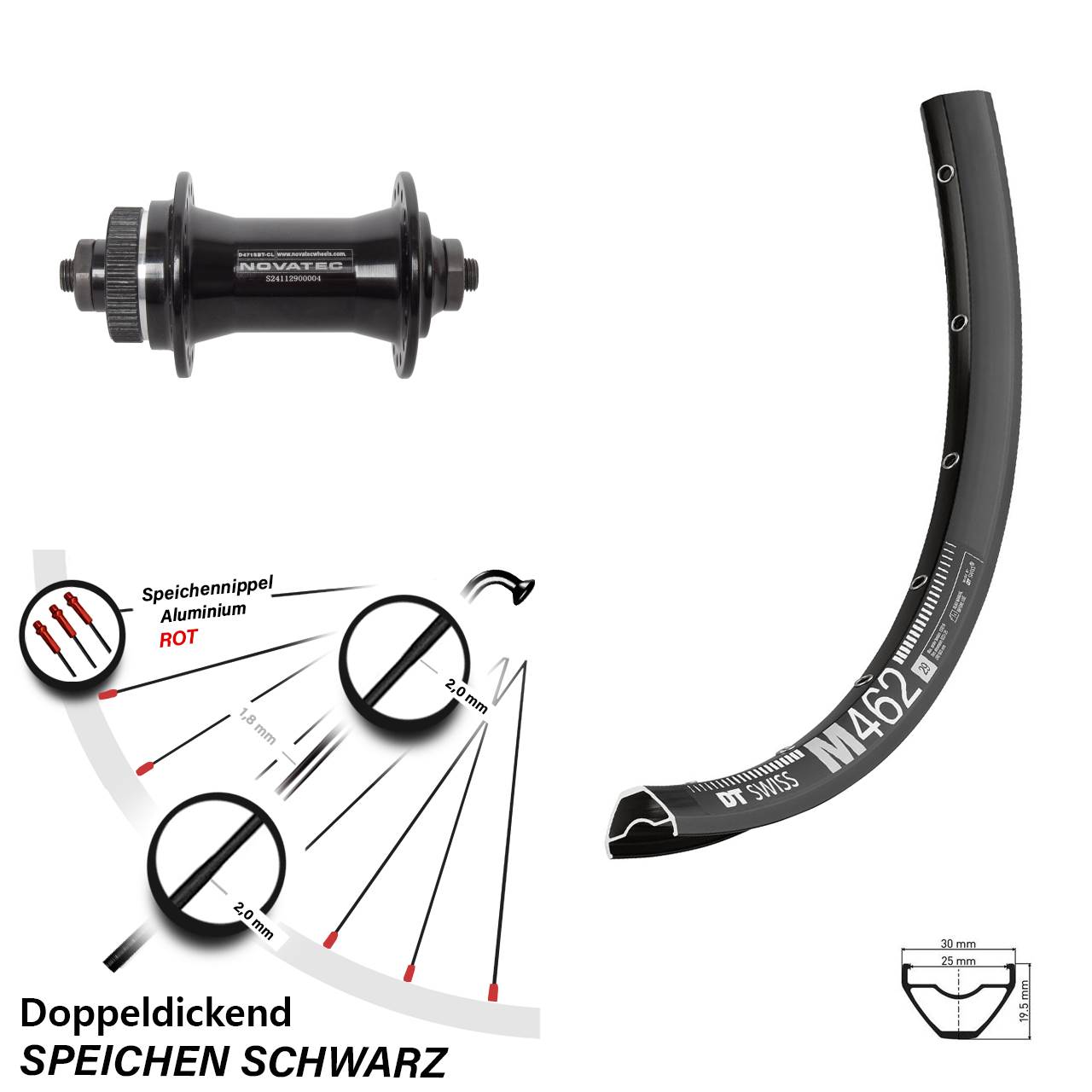 DT Swiss M 462 Novatec D471 650B Centerlock Vorderrad für Schnellspanner
