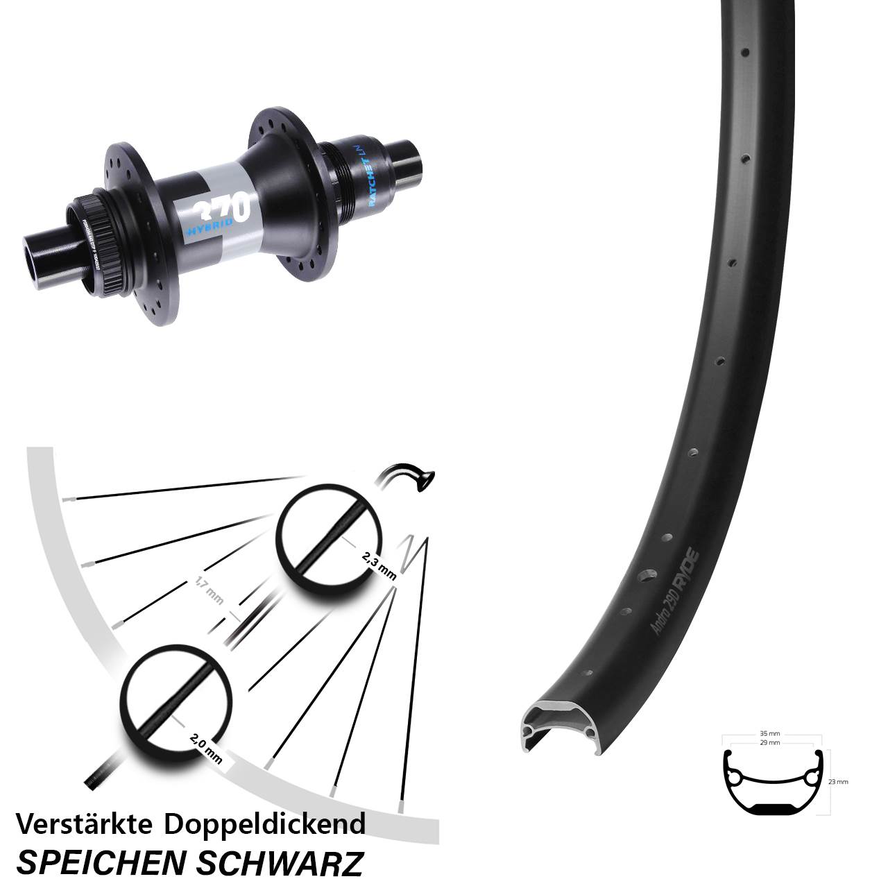 Disc Laufrad 26 Zoll Ryde Andra 29 DT Swiss 370 Hybrid XD 11-12 fach 12x148