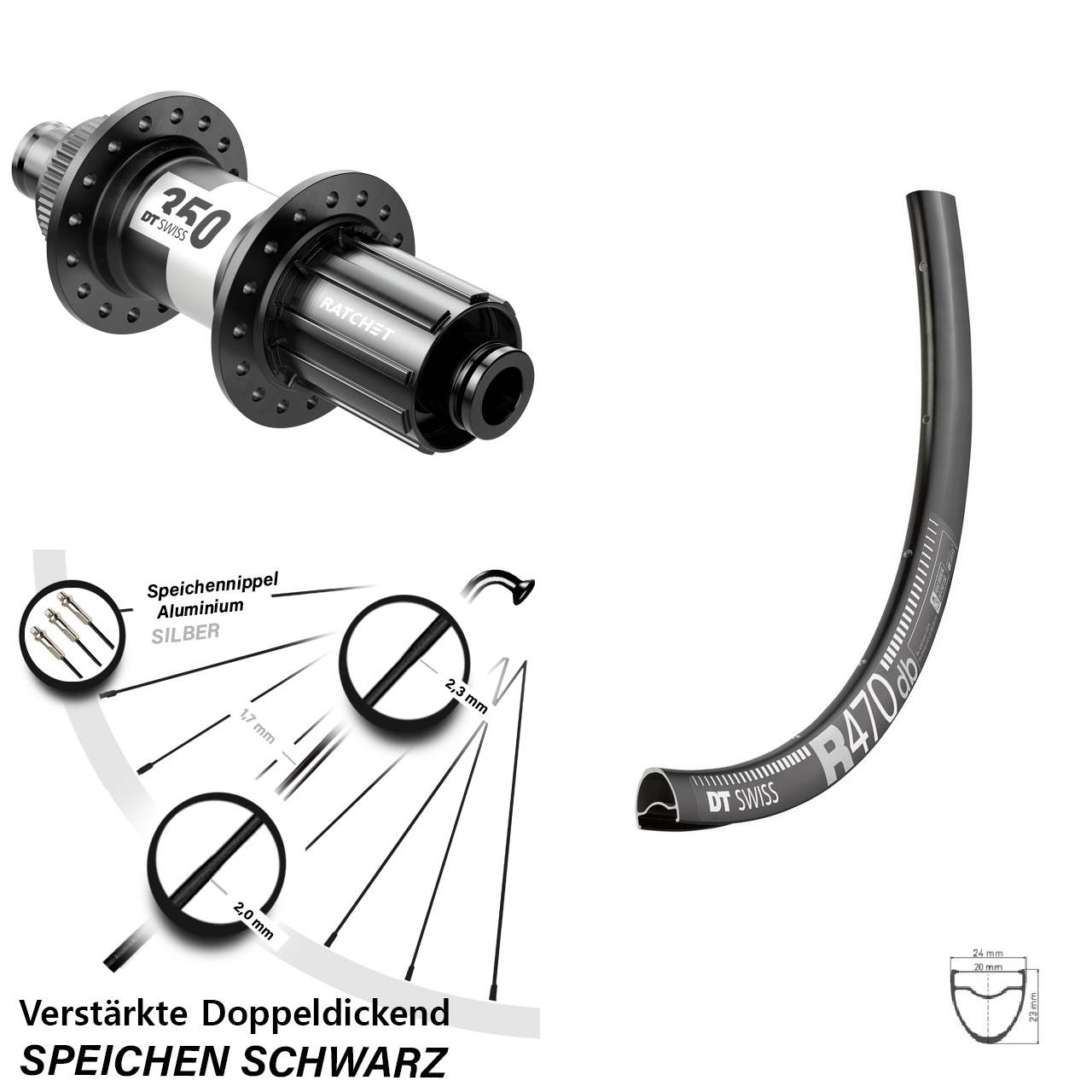 28 Zoll DT Swiss R470-350 Road Centerlock Hinterrad 12x142 11-12 fach