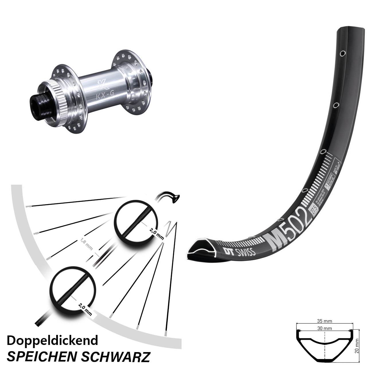 29 Zoll DT Swiss M502 KX-G Centerlock Vorderrad 15x100