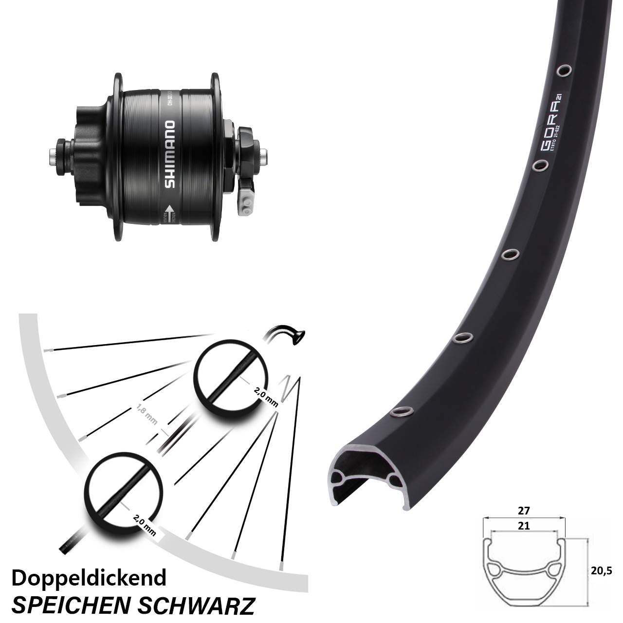 Disc Nabendynamolaufrad für Schnellspanner 28 Zoll Gora 21 Shimano DH-3D32