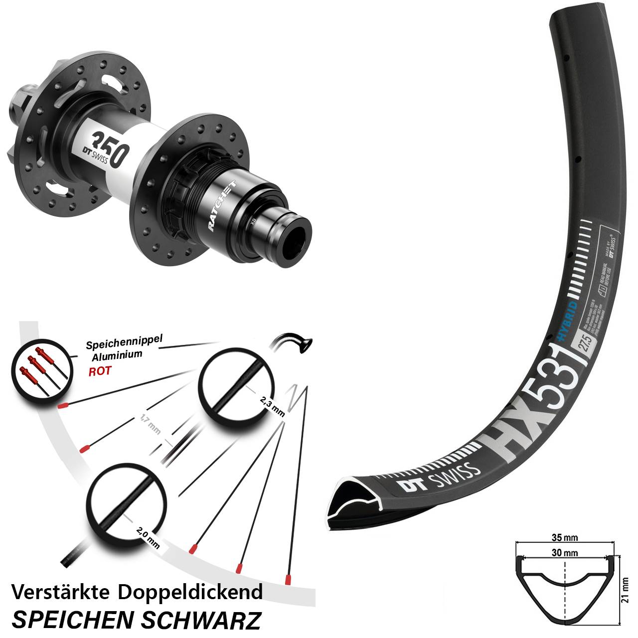 DT Swiss HX531-350 29 Zoll Disc Laufrad 12x148 XD 11-12 fach