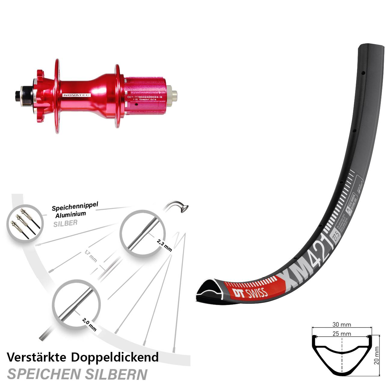 DT Swiss XM421 Novatec D792 Disc 29 Zoll Hinterrad für Schnellspanner 8-12 fach HG