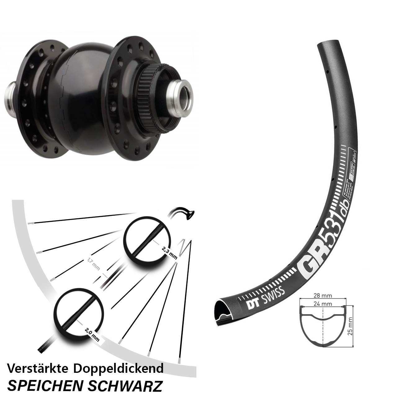 Vorderrad 28-29 Zoll Gravel DT Swiss GR 531 Dynamo SON 28-12 Boost Centerlock 110 mm