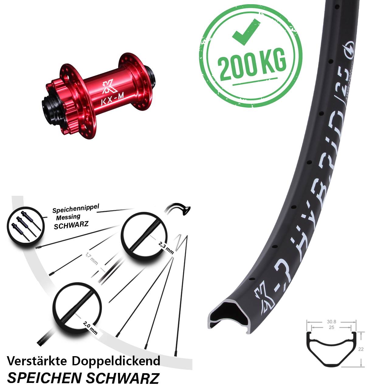 650B KX-MR Hybrid 25 rot 6-Loch Vorderrad 12x100