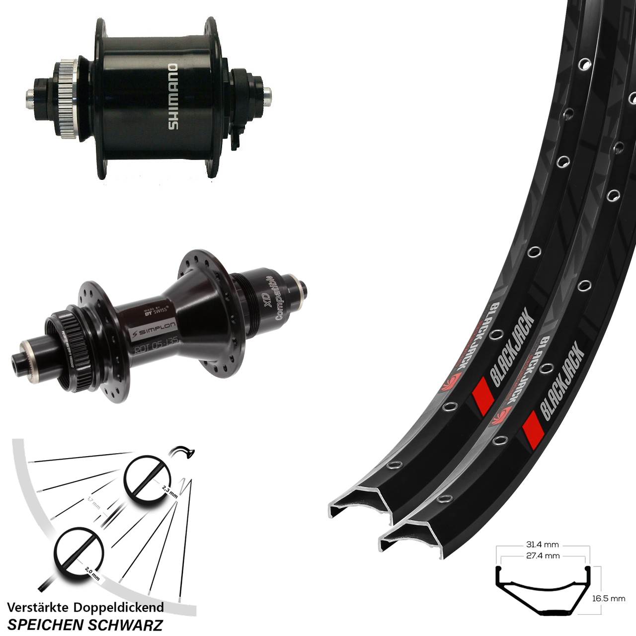 Rodi Ready 27 DT Swiss 370 Shimano DH-UR700-3D 27,5 Zoll Centerlock Laufradsatz QR SRAM XD