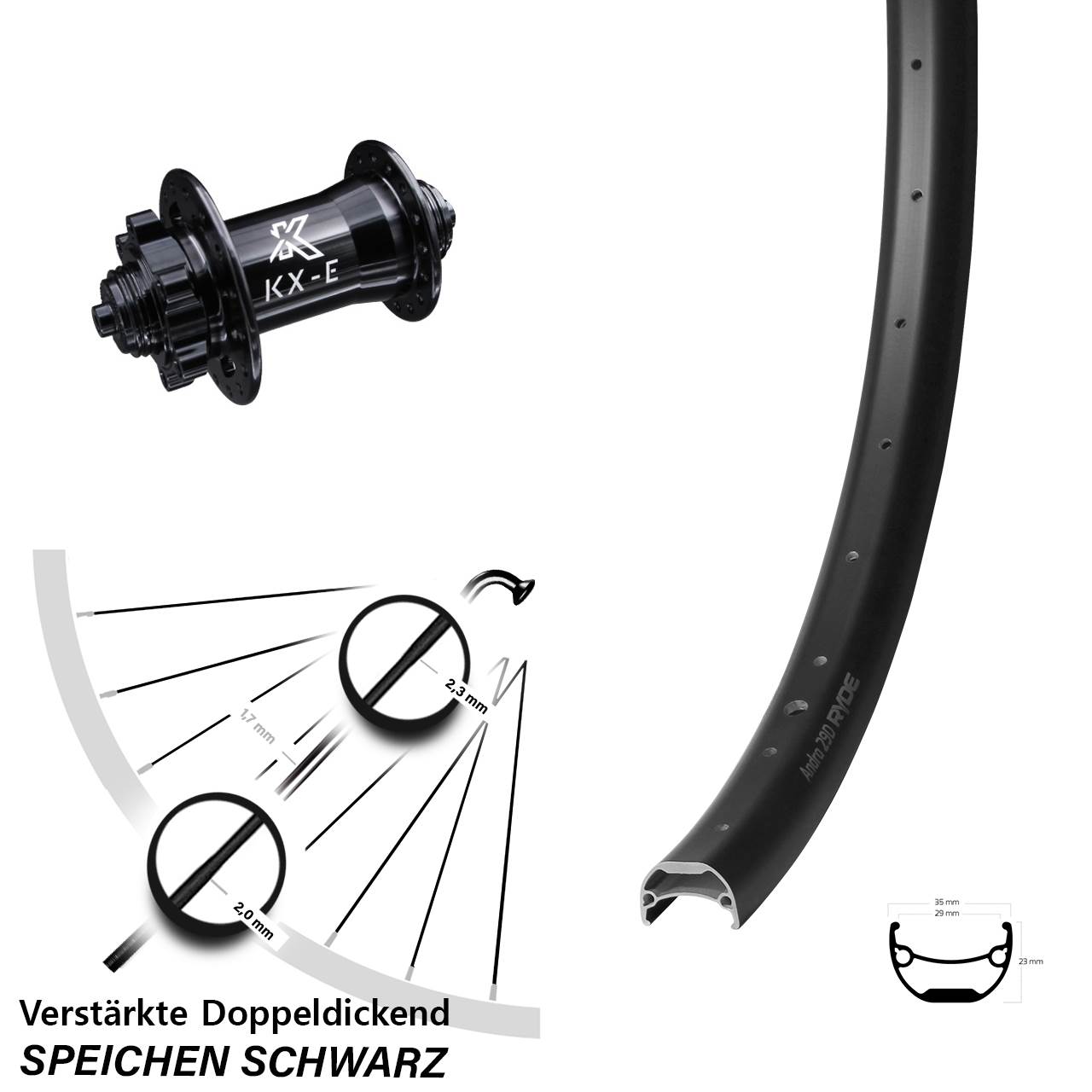 Vorderrad 6-Loch QR 26 Zoll Ryde Andra 29 KX-E Heavy Duty