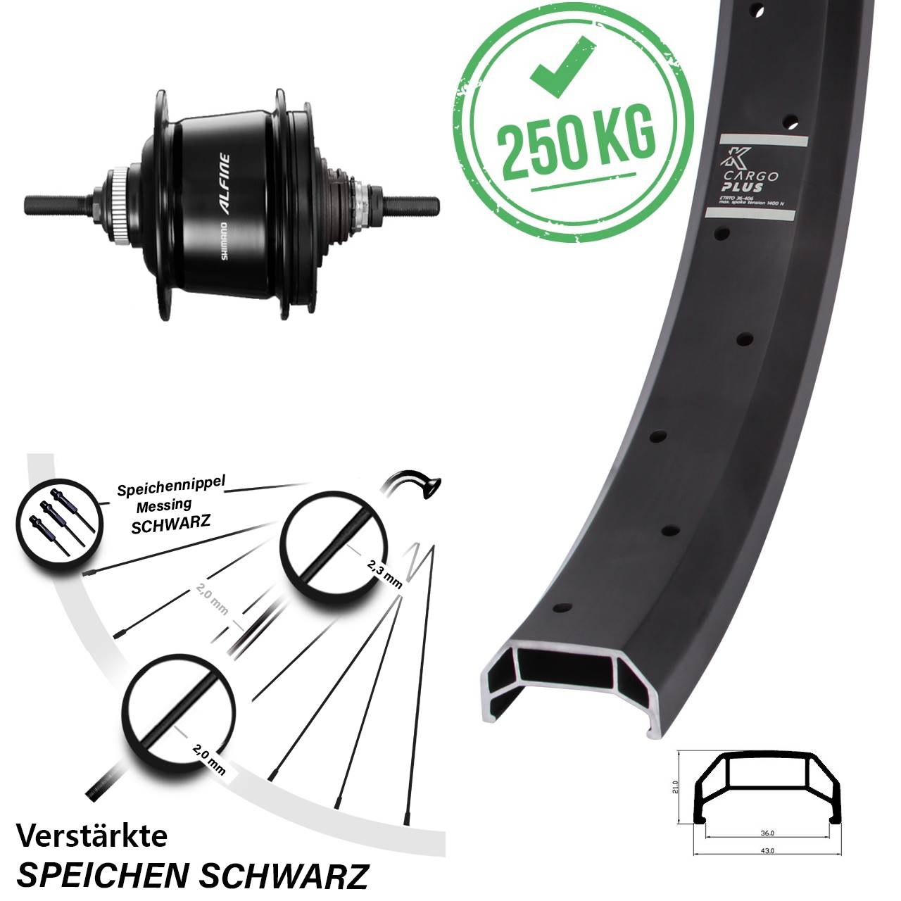 KX Cargo Plus 20 Zoll Hinterrad Shimano Alfine 8-Gang schwarz