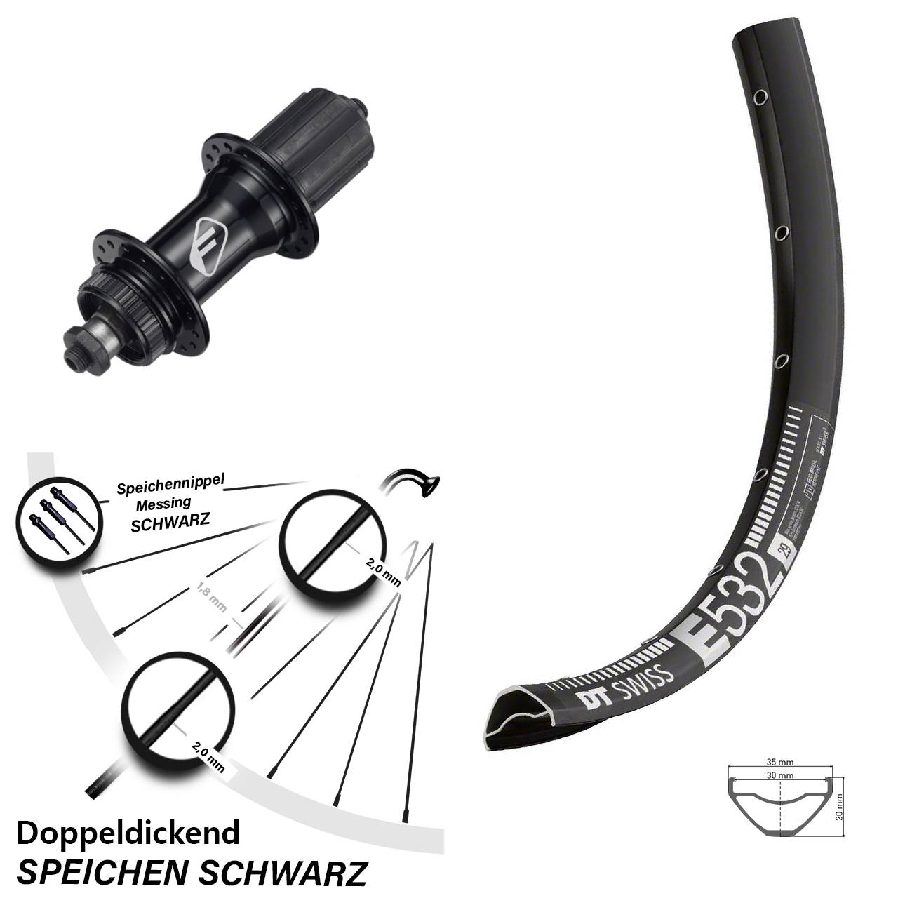 DT Swiss E532 Formula CL-52 29 Zoll Centerlock Hinterrad für Schnellspanner 8-11 fach