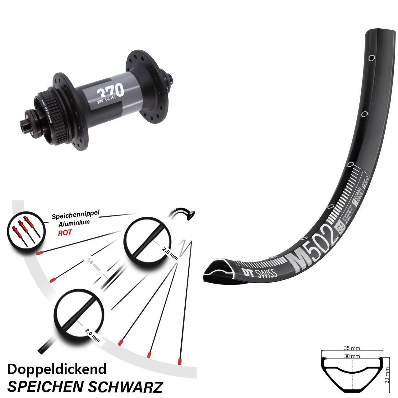 Vorderrad 29 Zoll DT Swiss M 502 Disc-370 5x100 Centerlock
