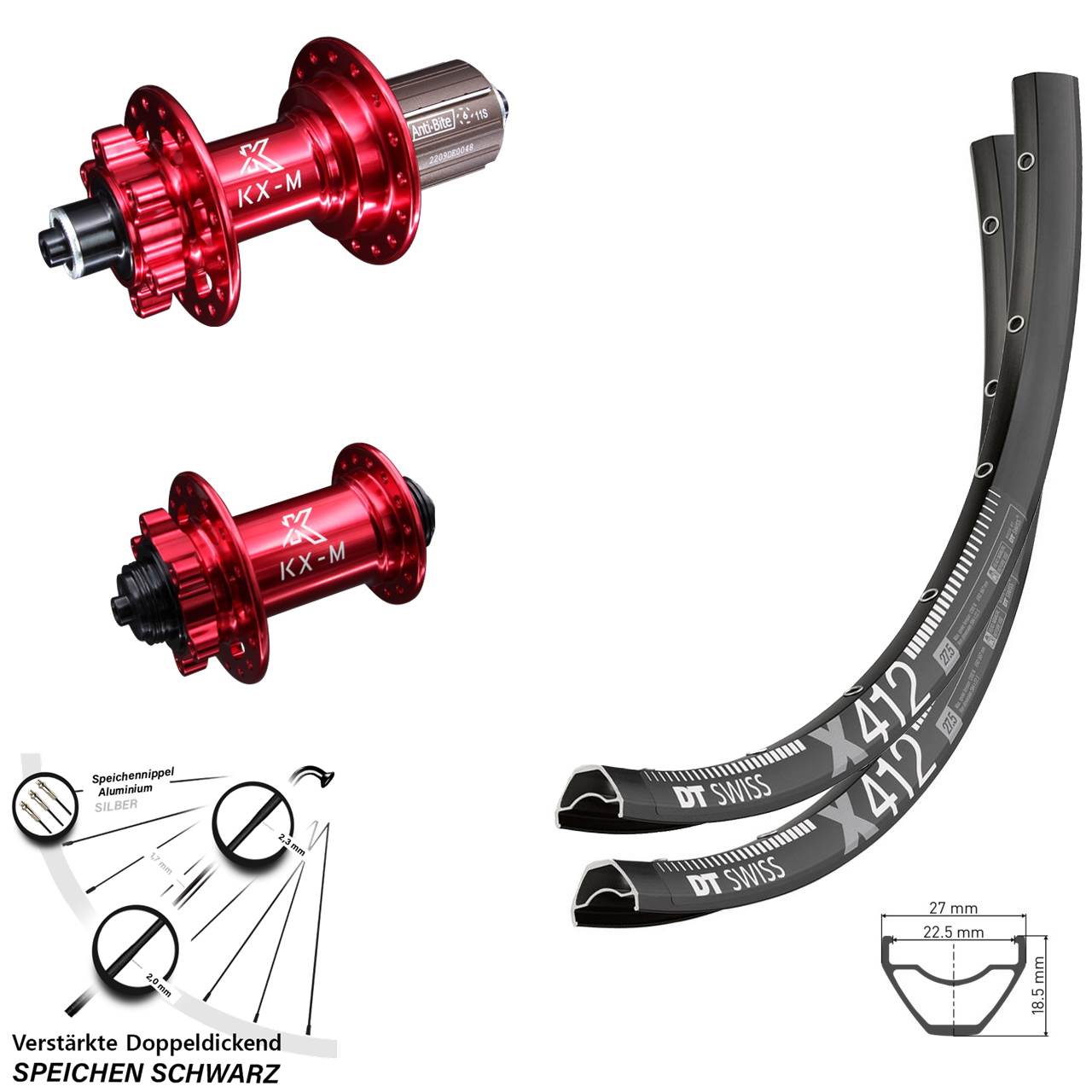 DT Swiss X 412 KX-M rot 6-Loch 29 Zoll Laufradsatz QR 8-12 fach HG