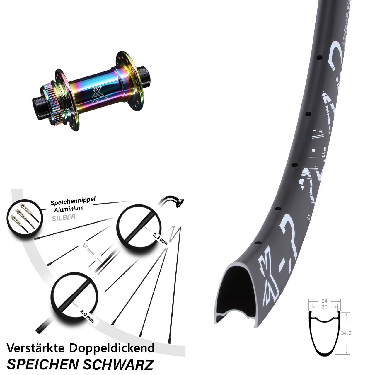 28-29 Zoll KX-R Road verstärkt Oilslick Vorderrad Centerlock 12x100