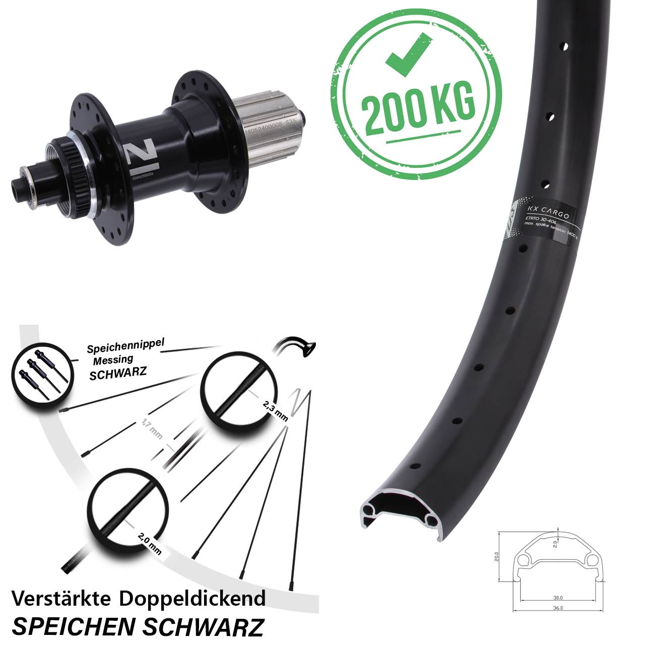 Disc Hinterrad QR 20 Zoll KX Cargo Novatec D042SB 8-12 fach HG