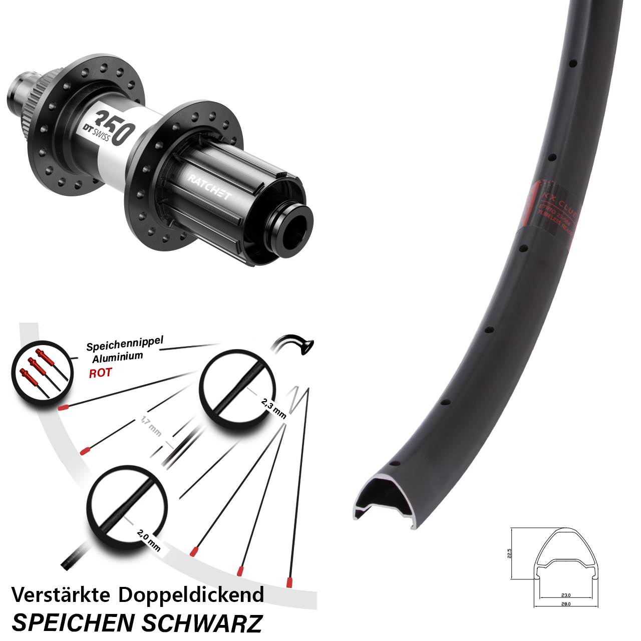 Centerlock Hinterrad 12x142 26 Zoll KX Clue DT Swiss 350 8-11 fach HG