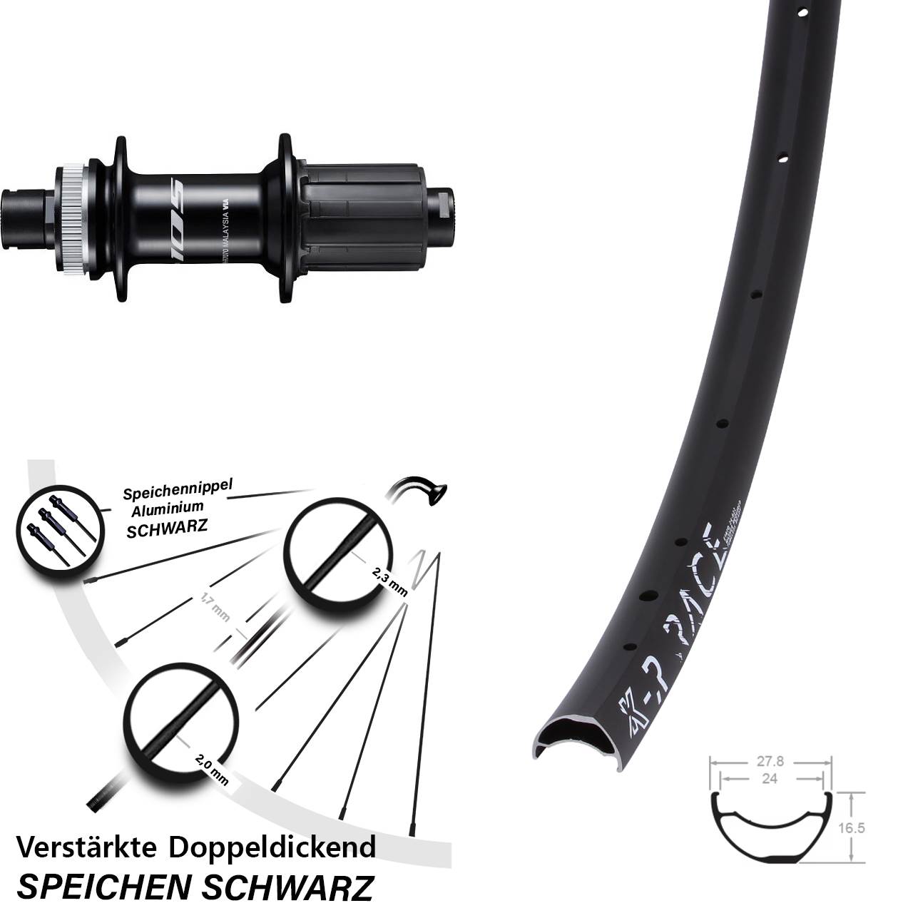 28 Zoll KX-R Race Shimano 105 Centerlock Hinterrad 12x142 8-12 fach HG