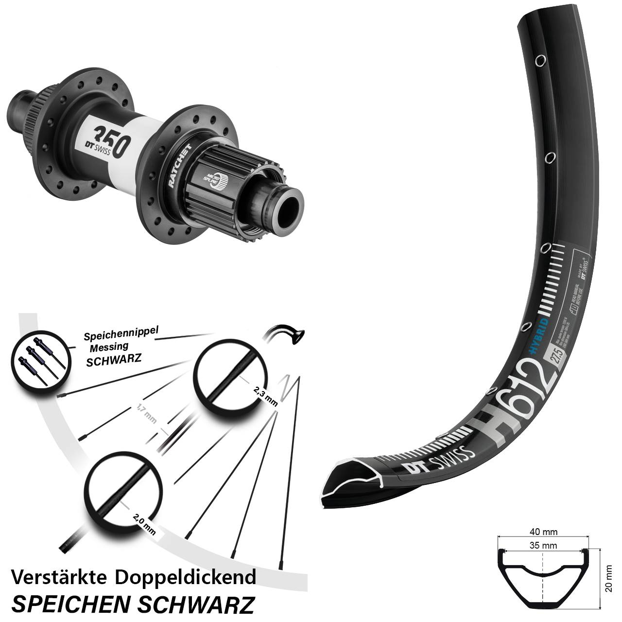 Disc Laufrad 27,5 Zoll DT Swiss H612-350 Micro Spline 12x142